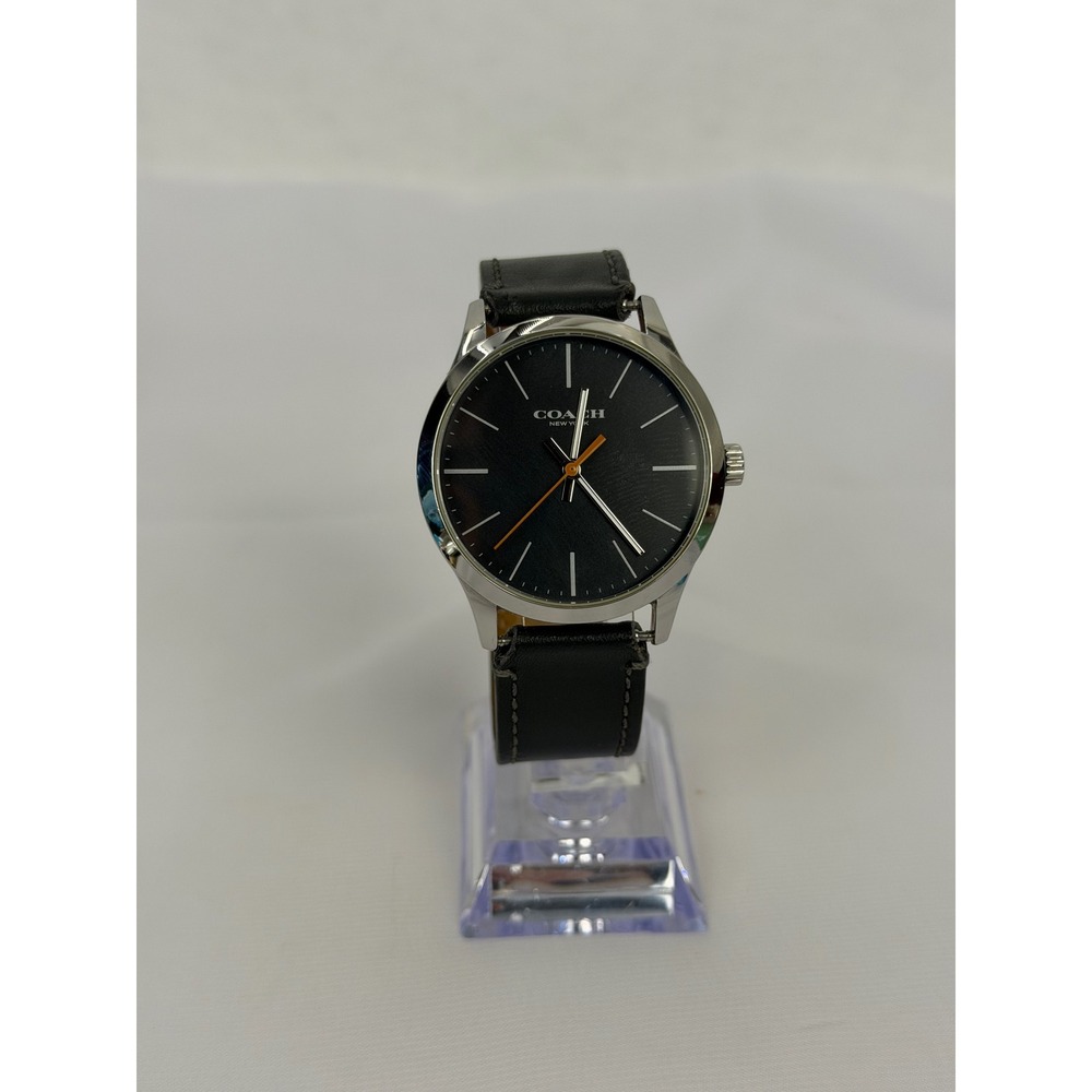 Coach New York Charles Black Dial Silver Case Leather Watch CA.118.2.112.1640